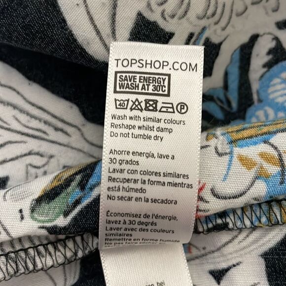 TOPSHOP Black & White Floral Mini Dress with Tulip Hem Size 8 - Picture 12 of 12